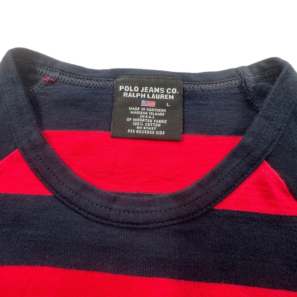 VTG Polo Jeans Co Ralph Lauren Raglan Shirt Womens Large Red Navy Y2K Baby Tee - Picture 4 of 9